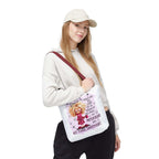 Cheeky menopause humour tote bag in multiple sizes with colorful handles and durable spun polyester fabric