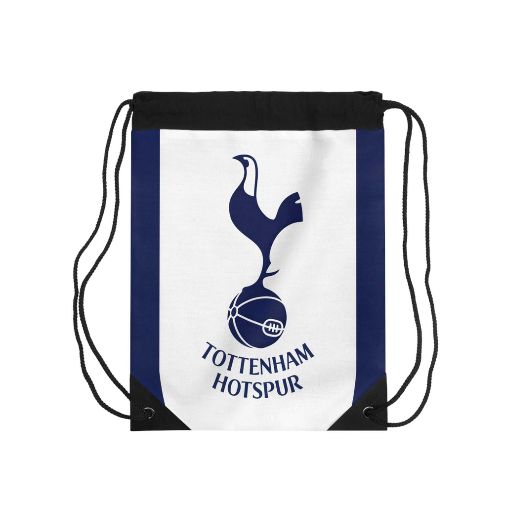 Tottenham Hotspur FC drawstring bag in white and navy with cockerel crest, lightweight polyester, spacious, durable, ideal for gym and casual use