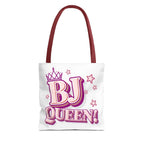 BJ Queen Tote Bag with cheeky design, durable spun polyester, multiple sizes and handle colors, perfect for everyday use