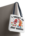 Juicy Wieners Fun Tote Bag with cheeky hot dog design and durable polyester fabric