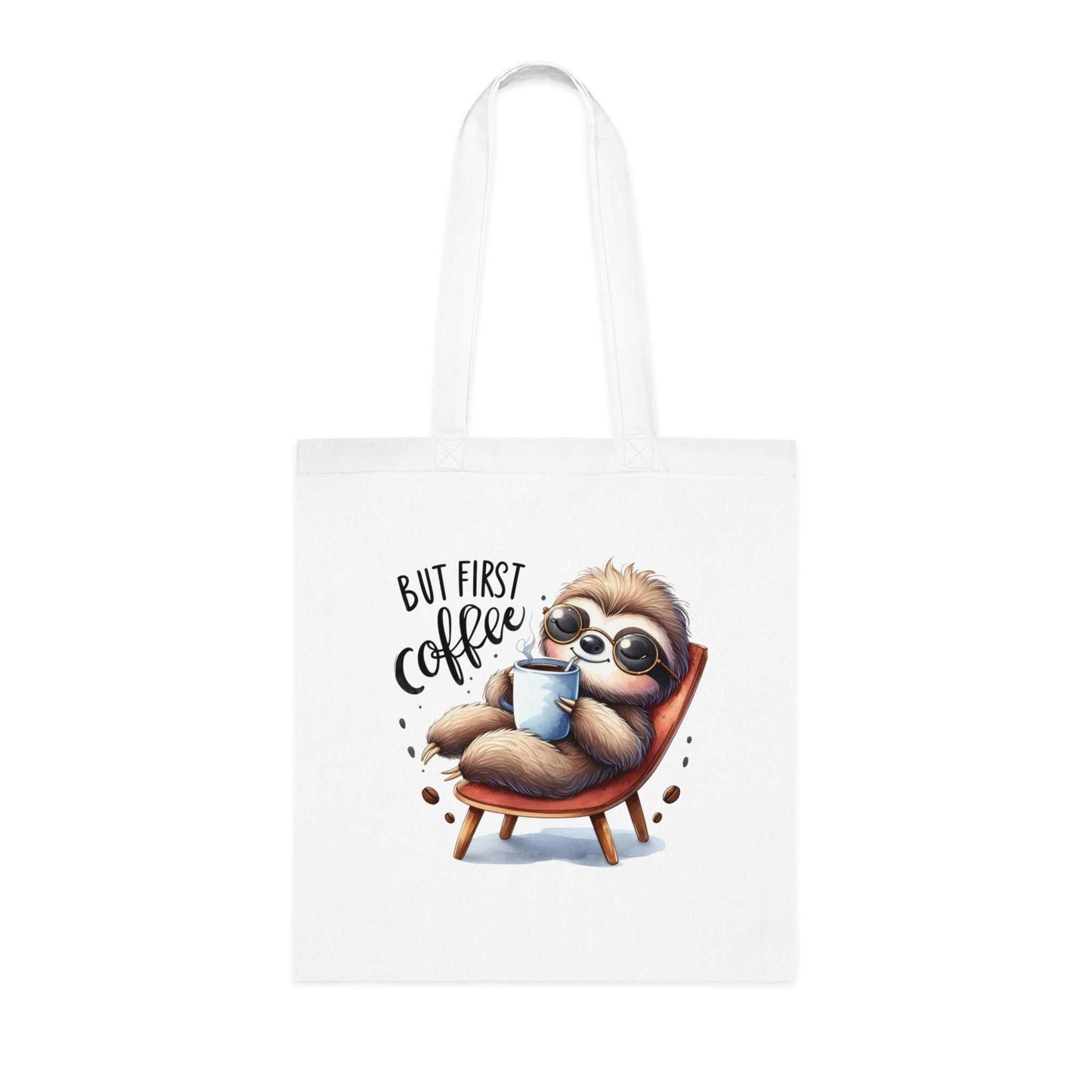 Cute sloth tote bag with a playful design, made of durable 100% cotton, perfect for sloth lovers.