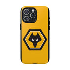 Wolves FC MagSafe iPhone case with gold black crest, dual-layer protection, MagSafe compatible, lightweight and durable