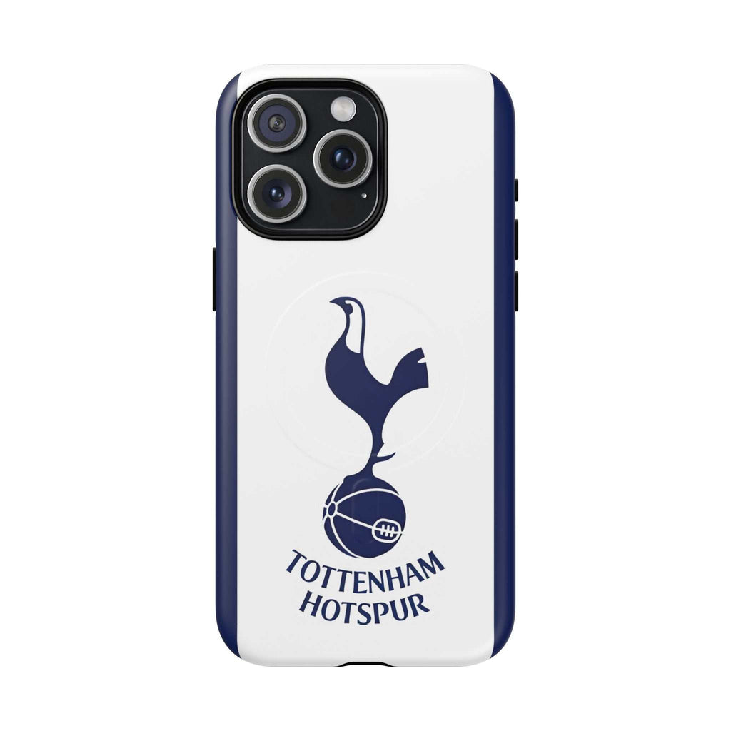 Tottenham FC MagSafe iPhone case with navy and white colors, official-inspired crest, dual-layer protection, and MagSafe compatibility.
