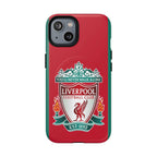 Liverpool FC MagSafe iPhone case with red color and official-inspired crest, dual-layer protection, and MagSafe compatibility