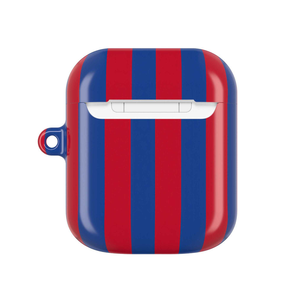 Crystal Palace FC themed red and blue striped AirPods protective case with shock-resistant glossy finish