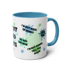 Fun Fathers Day Gift Mug with colorful text and graphics, 11oz ceramic, glossy finish, blue handle, perfect Father's Day present.