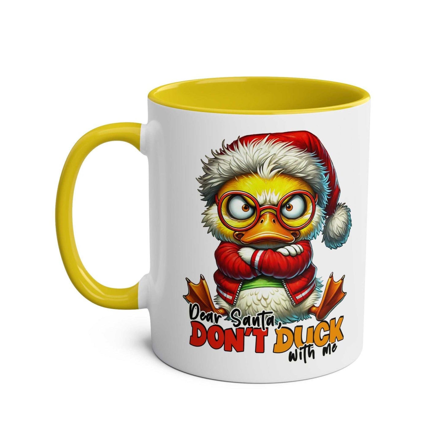 Sarky Christmas Mug with duck design, 11oz ceramic, glossy finish, available in 7 colors.