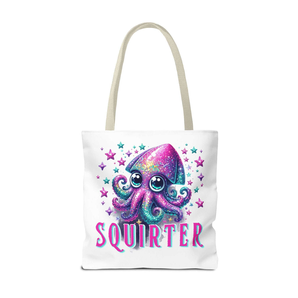 Cheeky Squirter Squid Tote Bag with colorful handles and durable spun polyester fabric, perfect for everyday use