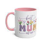 Best Mum Ever Mother's Day gift mug with floral design, pink handle, and interior.