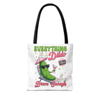 Cheeky Quote Pickle Tote Bag with fun design, durable polyester, cotton straps, and multiple sizes and handle colors