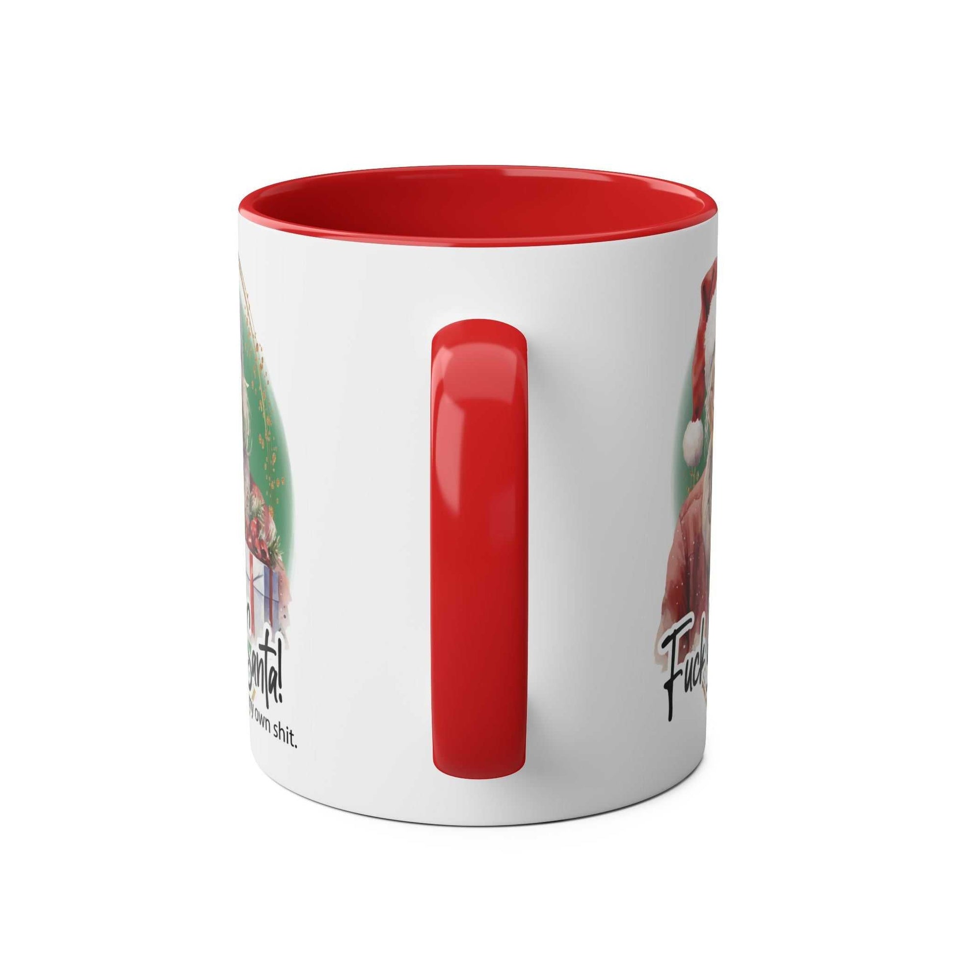 Cheeky Sweary Granny Christmas Mug with a festive design, red handle, and interior.