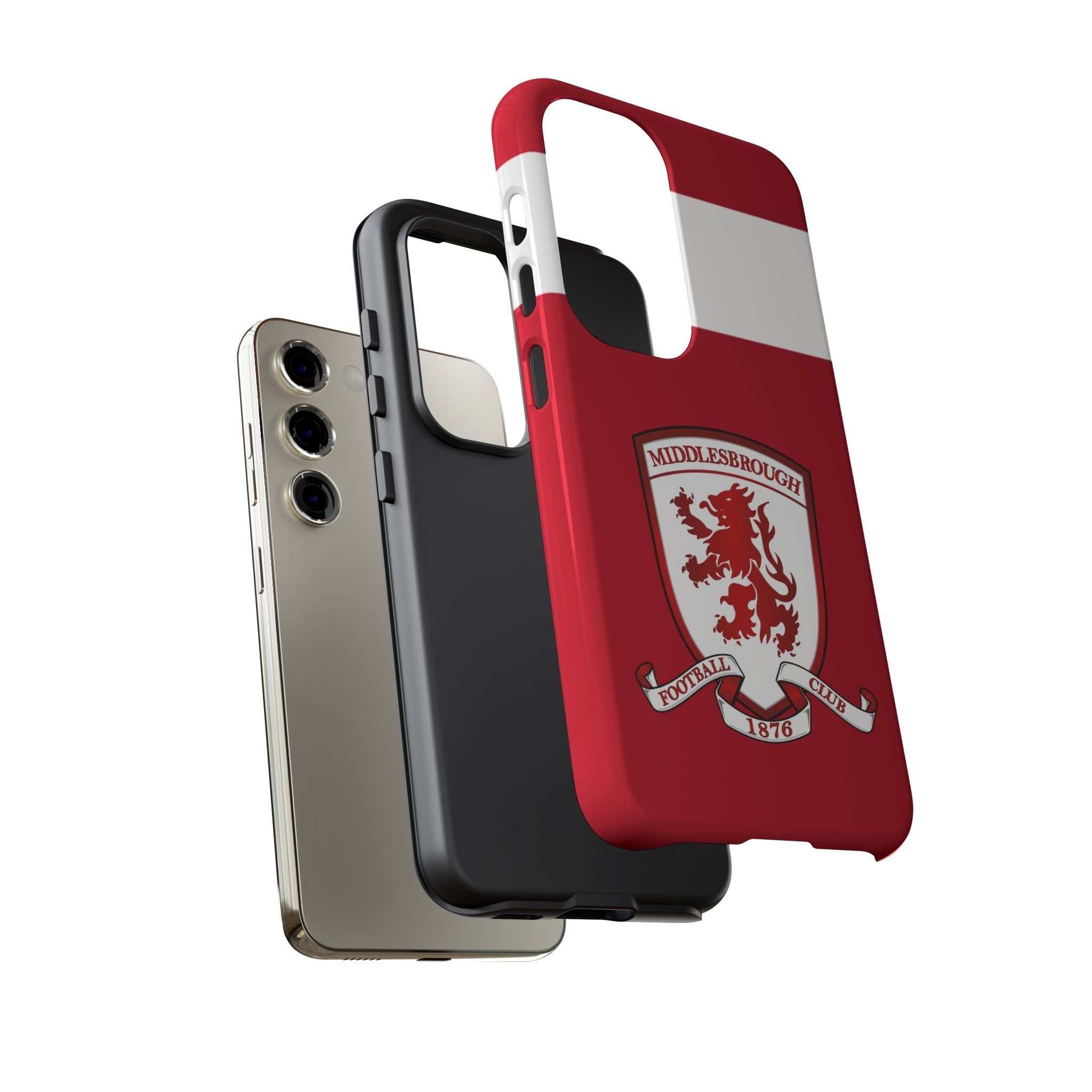 Middlesbrough Magnetic Samsung Case with red colors and club crest, dual layer protection, and wireless charging compatible