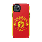 Manchester United MagSafe iPhone case with red and yellow club crest, dual-layer protective design, compatible with MagSafe charging.