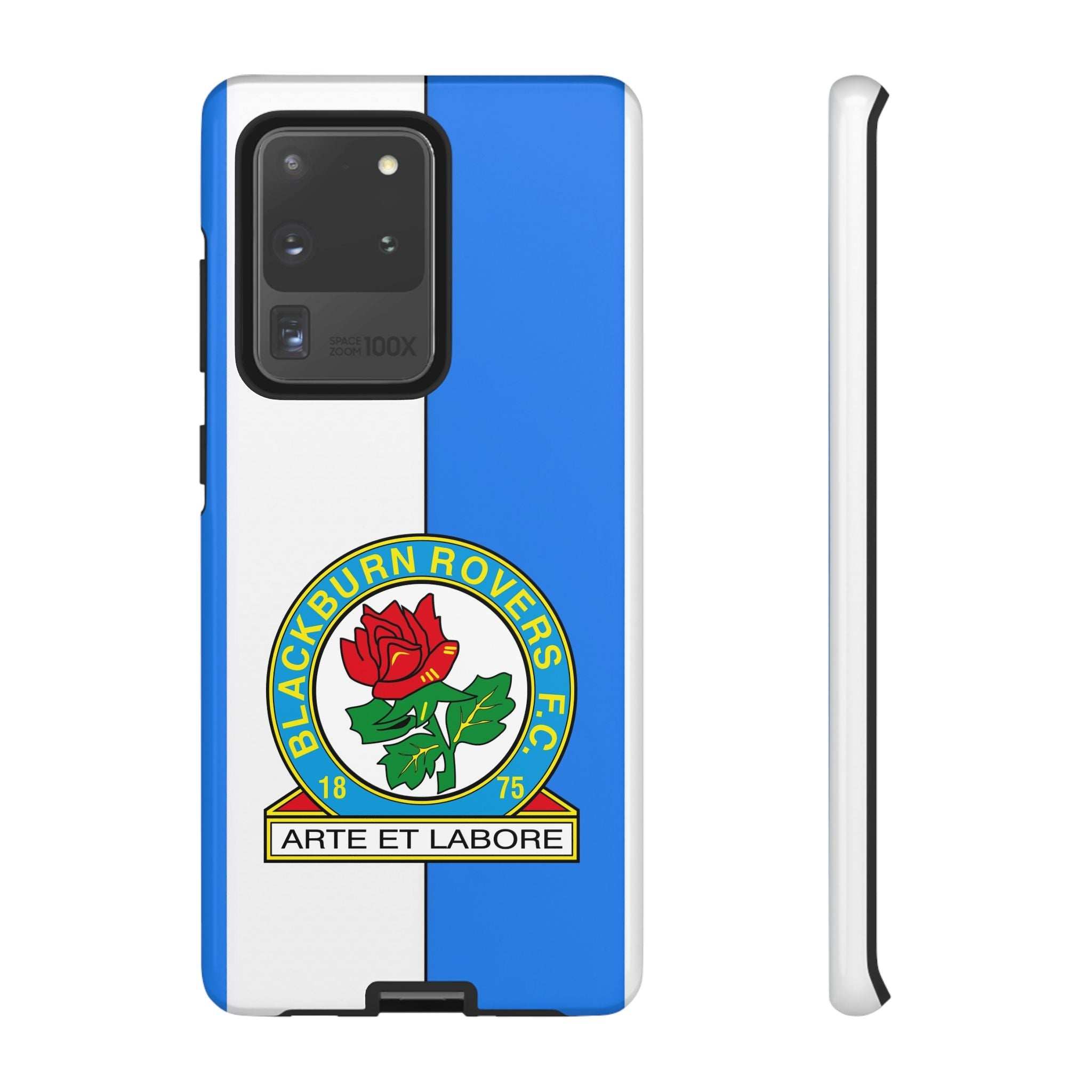 Blackburn Rovers magnetic Samsung phone case with blue and white colors and dual-layer protection