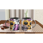 Do What You Love - Motivational Coffee Mug with sunflower design, glossy finish, and vibrant colors, perfect for hot beverages.
