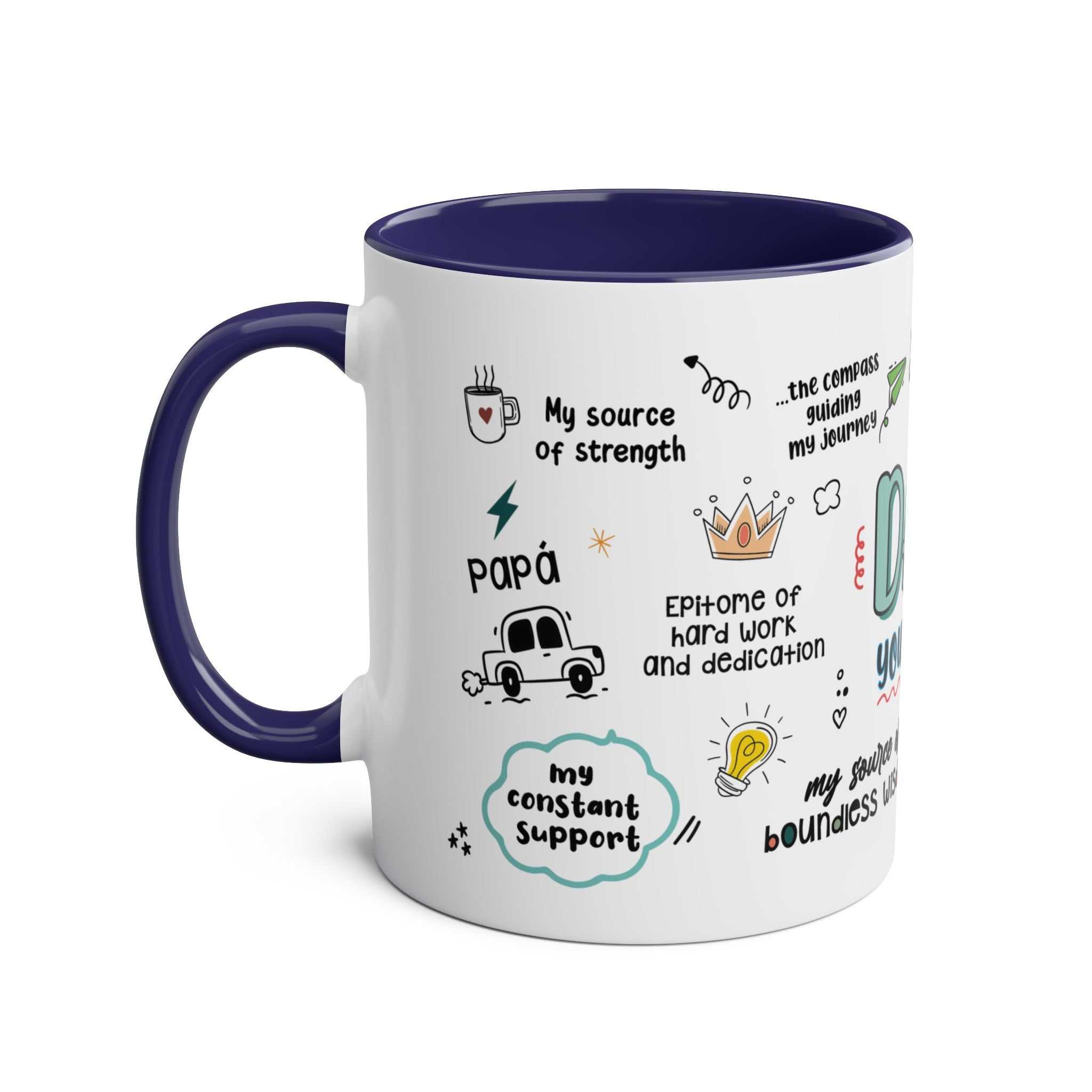 Fathers Day Gift Mug with fun design, 11oz ceramic, glossy finish, available in 6 colors.