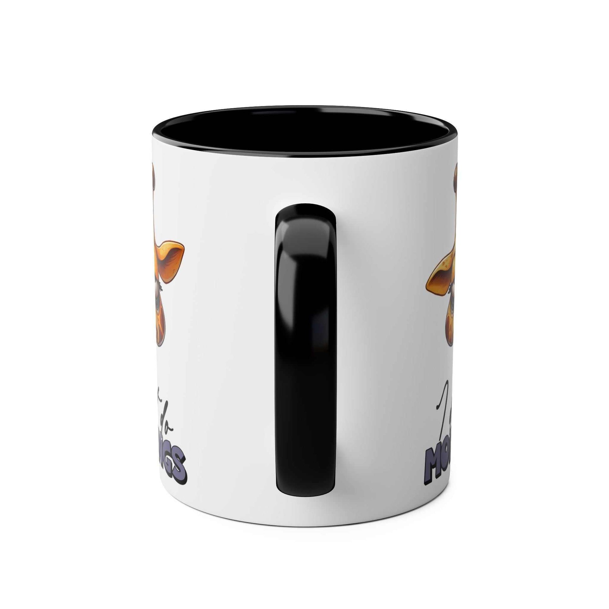 Dont Do Mornings Coffee Mug with playful giraffe design and black handle, perfect for adding humor to your morning routine.