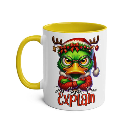 Sarky Christmas Mug with duck design, available in 7 colors, glossy 11oz ceramic, microwave and dishwasher safe.
