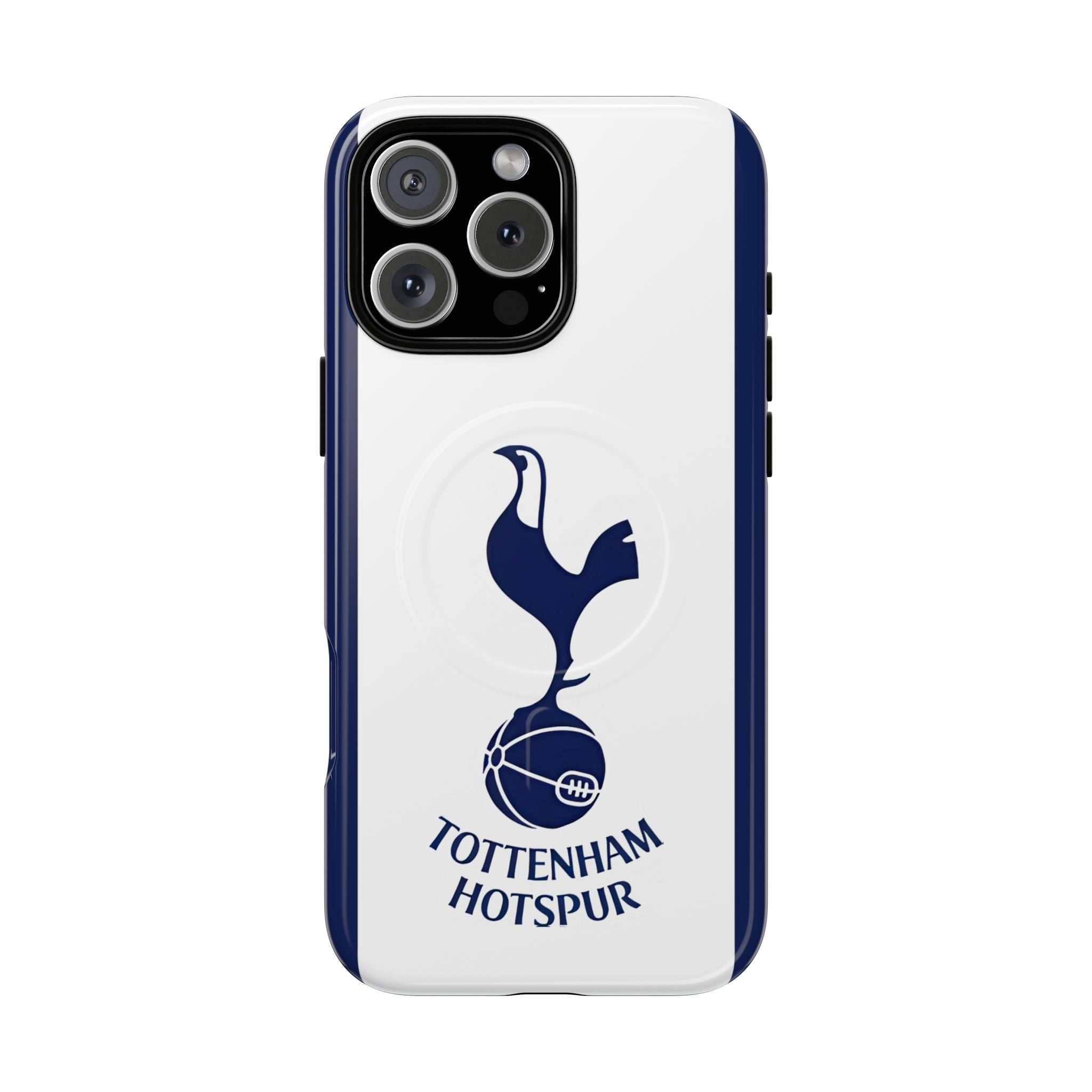 Tottenham FC MagSafe iPhone case with navy and white team colors and crest, dual layer protection and MagSafe compatibility