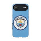 Manchester City MagSafe iPhone case with logo and sky blue color, dual layer protection, MagSafe compatible