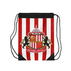 Sunderland Fc drawstring bag in red and white with club crest, lightweight polyester, spacious interior, and secure drawstring closure.