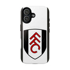 Fulham FC MagSafe iPhone case with black and white crest design, dual-layer protection, and wireless charging compatible