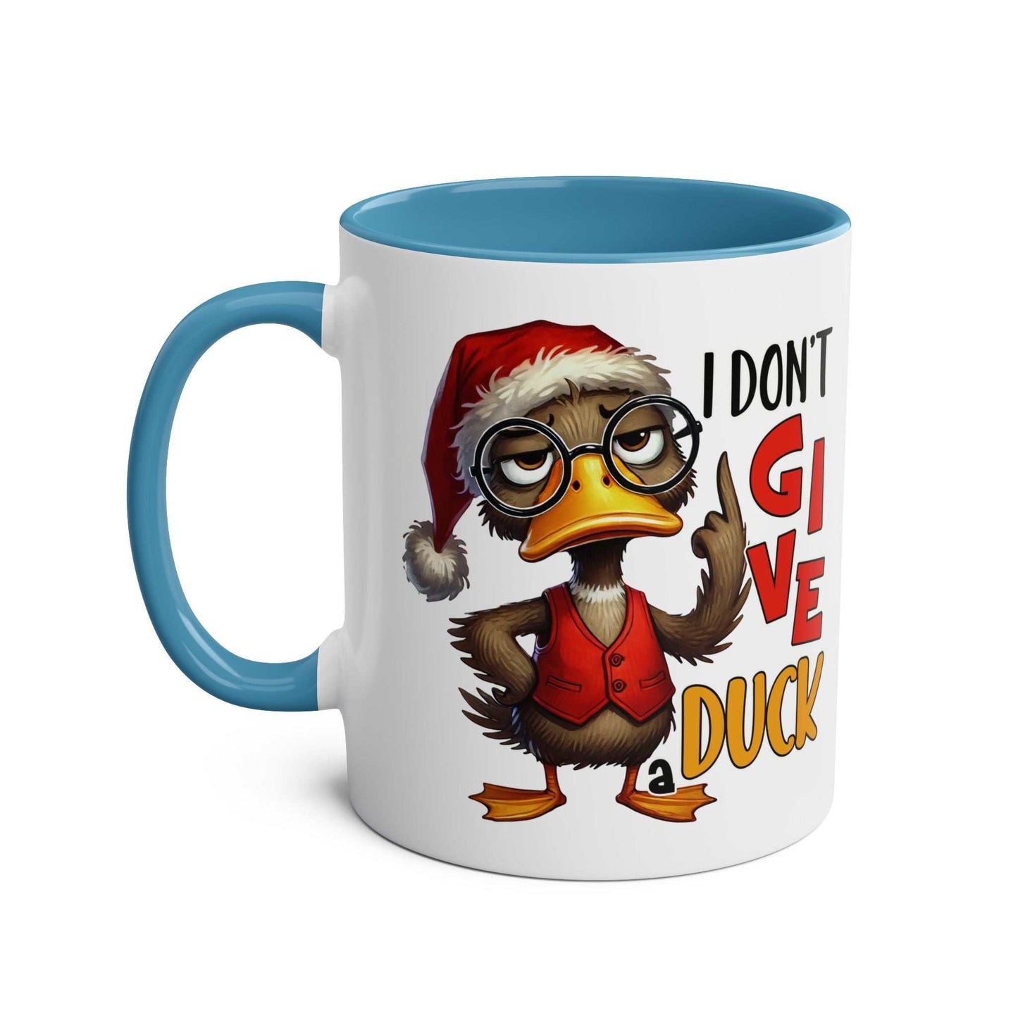 Sarky Christmas Mug with sassy duck design, available in 7 colors, glossy finish, microwave and dishwasher safe.