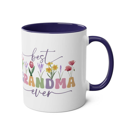 Best Grandma Ever Mother's Day gift mug with floral design and blue handle.