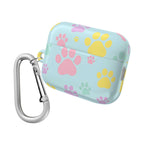 Pastel doggy paw patterned hard shell protective case for AirPods and AirPods Pro with carabiner clip