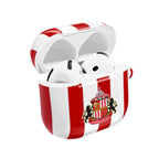 Sunderland FC AirPods protective case with red and white stripes and club crest, shock-resistant and wireless charging compatible.