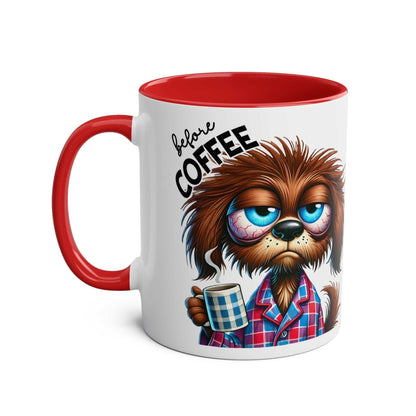 Fun Sarcastic Coffee Mug with cartoon character, red handle and interior, perfect for humor lovers.