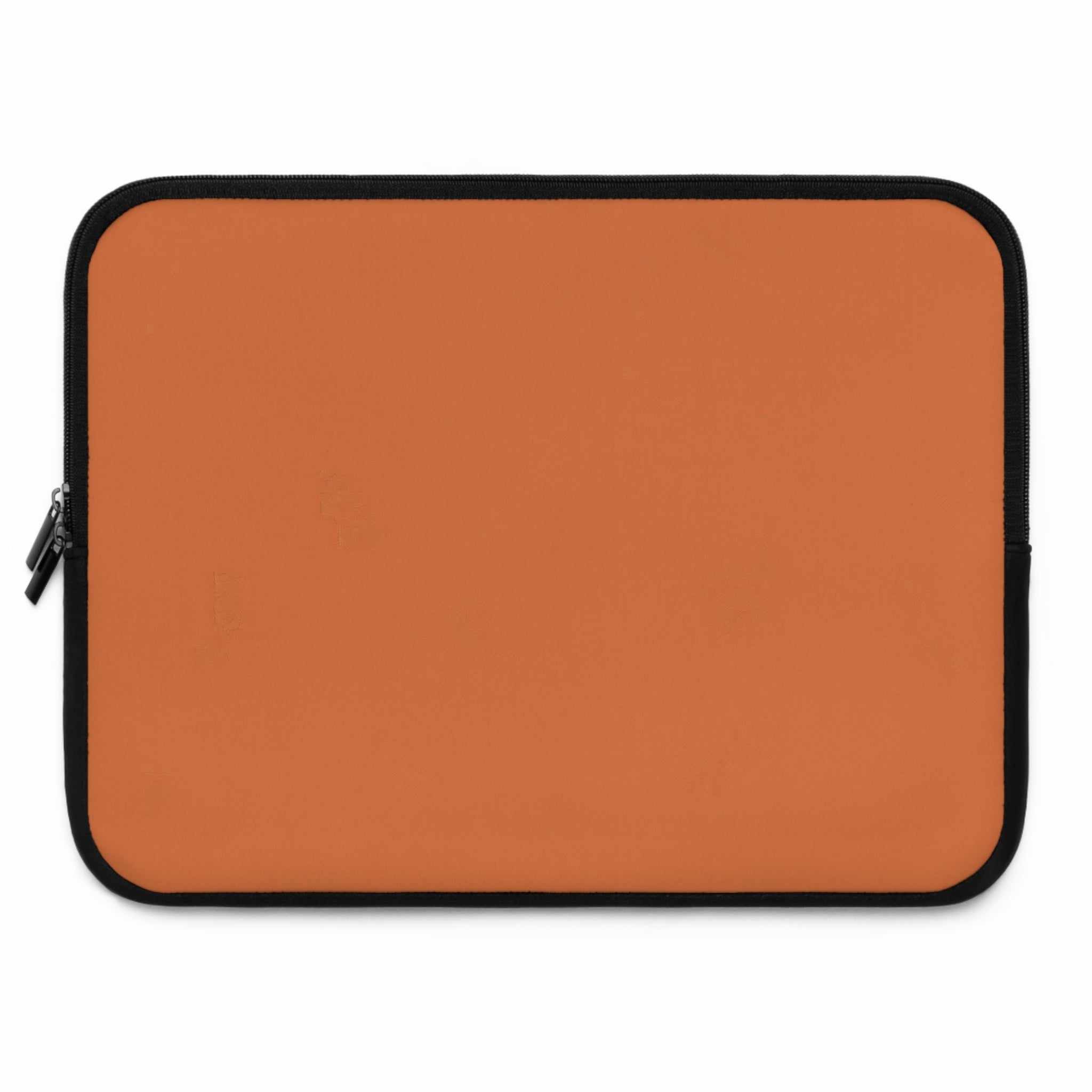 Bold orange laptop sleeve made of durable neoprene with soft foam lining and dual zipper closure.