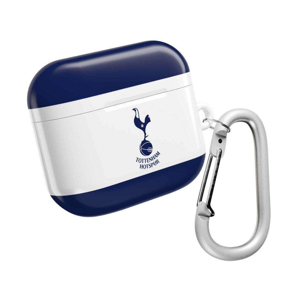 Tottenham FC AirPods protective case in white and navy with cockerel crest and carabiner clip