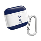 Tottenham FC AirPods protective case in white and navy with cockerel crest and carabiner clip