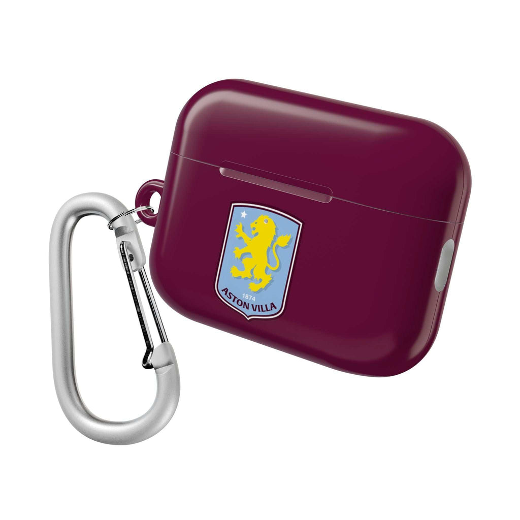 Aston Villa FC AirPods protective hard case in claret with club crest and carabiner clip