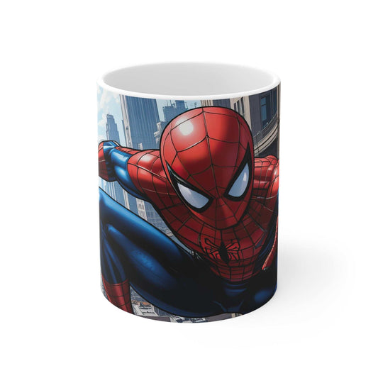 Spider-Man Marvel superhero mug featuring vibrant comic design, glossy ceramic, 11oz, microwave and dishwasher safe