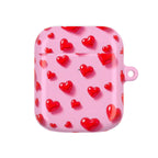 Pink AirPods case with red heart pattern protective hard shell cover