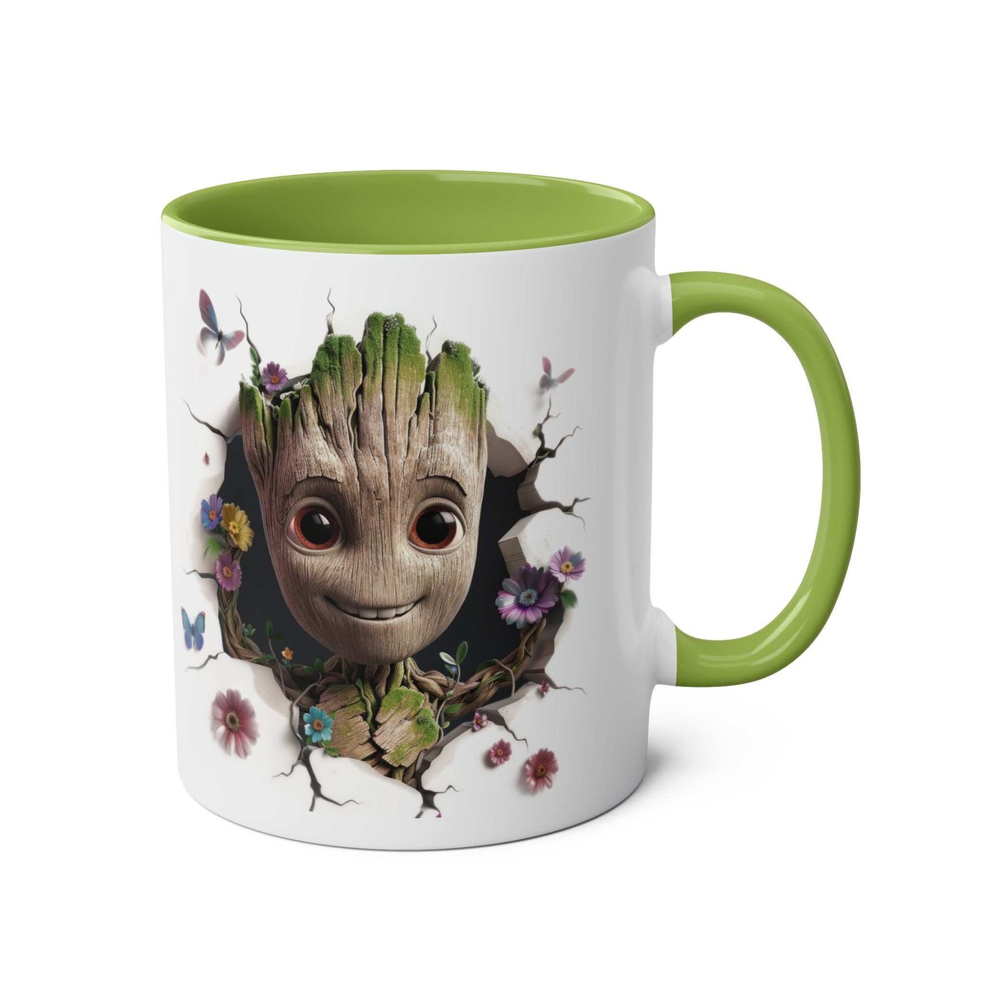 Baby Groot inspired coffee mug with glossy finish and playful design.