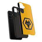 Wolves FC Magnetic Samsung Case in gold and black with dual-layer protection and wireless charging compatibility