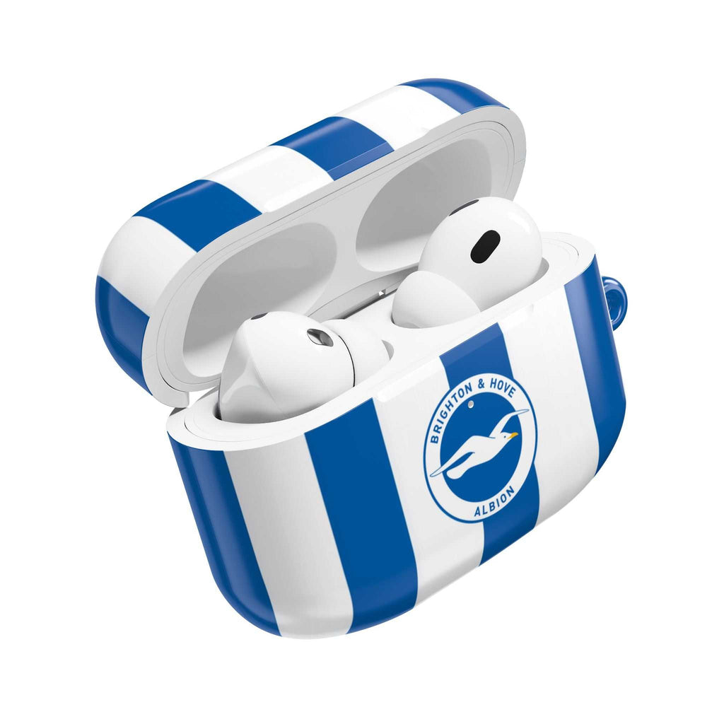 Brighton FC AirPods protective case with blue and white stripes and club crest for AirPods and AirPods Pro