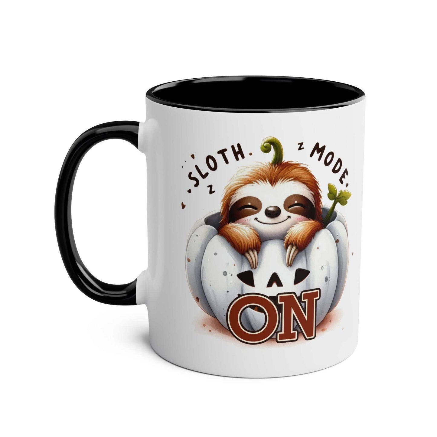 Cute sloth coffee mug with "Sloth Mode On" design, perfect for animal lovers.