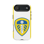 White Leeds Utd Magsafe iPhone Case with club crest and yellow edges, durable dual-layer design