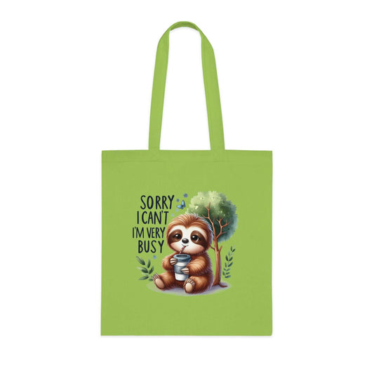 Cute sloth tote bag in vibrant colors, ideal cotton accessory for sloth lovers and everyday errands.