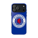 Rangers FC MagSafe iPhone Case with royal blue color and club crest, dual-layer protection, and MagSafe compatibility