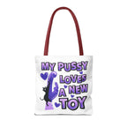 Cheeky fun cat toy tote bag in durable spun polyester with colorful handles