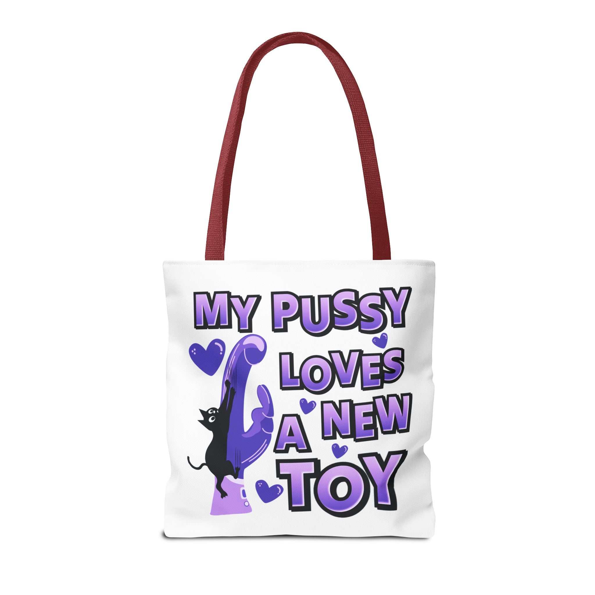 Cheeky fun cat toy tote bag in durable spun polyester with colorful handles