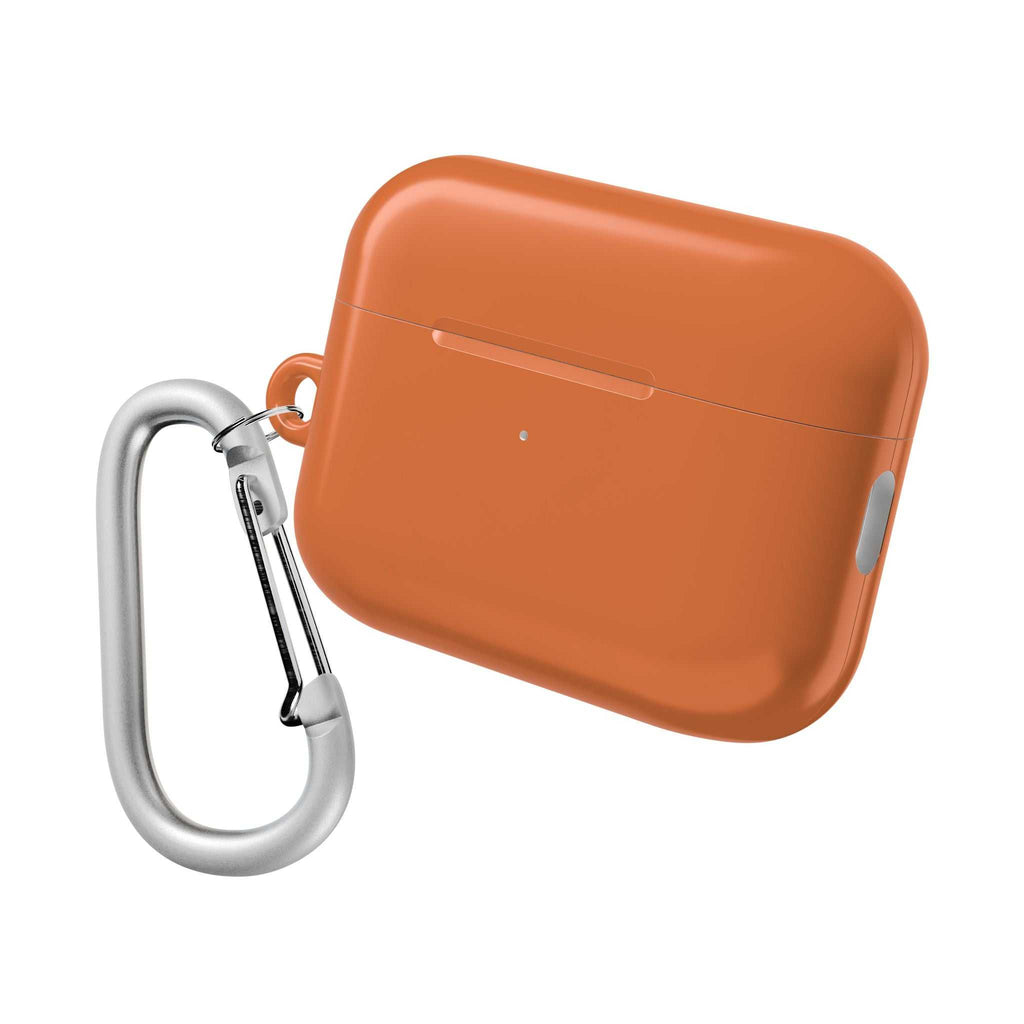 Bold orange hard shell protective case for AirPods and AirPods Pro with carabiner clip