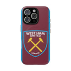 West Ham Utd MagSafe iPhone case with claret and blue colors and official-inspired crest, shock-absorbing dual layer protection, and wireless charging compatible.