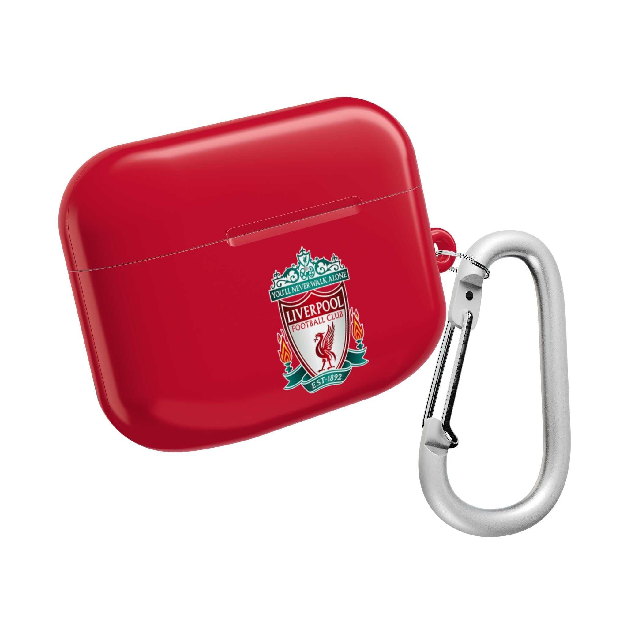 Liverpool FC AirPods protective case in red with club crest and silver carabiner clip