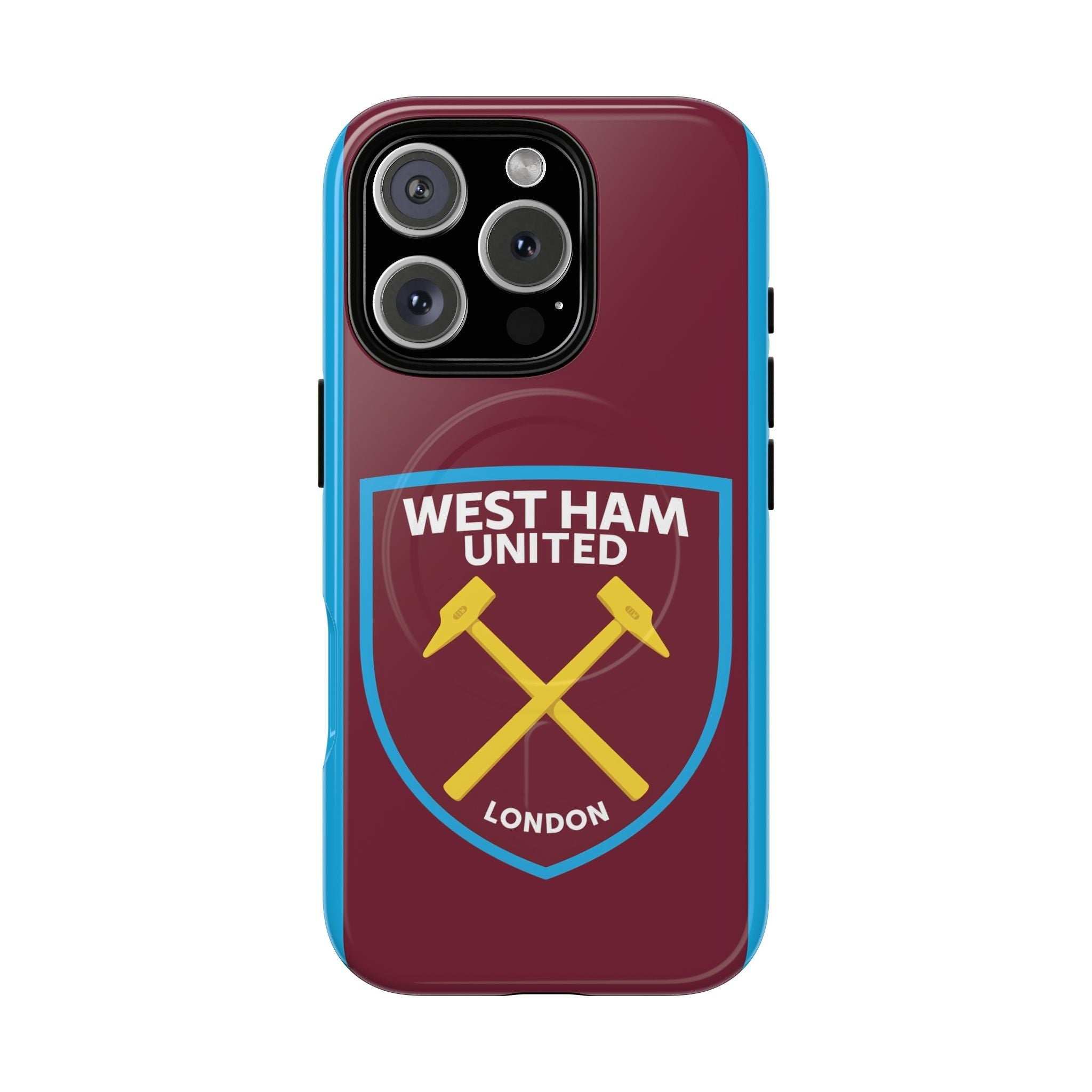 West Ham Utd MagSafe iPhone case in claret and blue with official-inspired crest and dual-layer protection